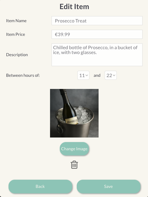 Room service item editor