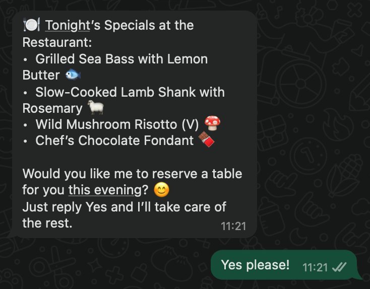 WhatsApp dinner upsell message
